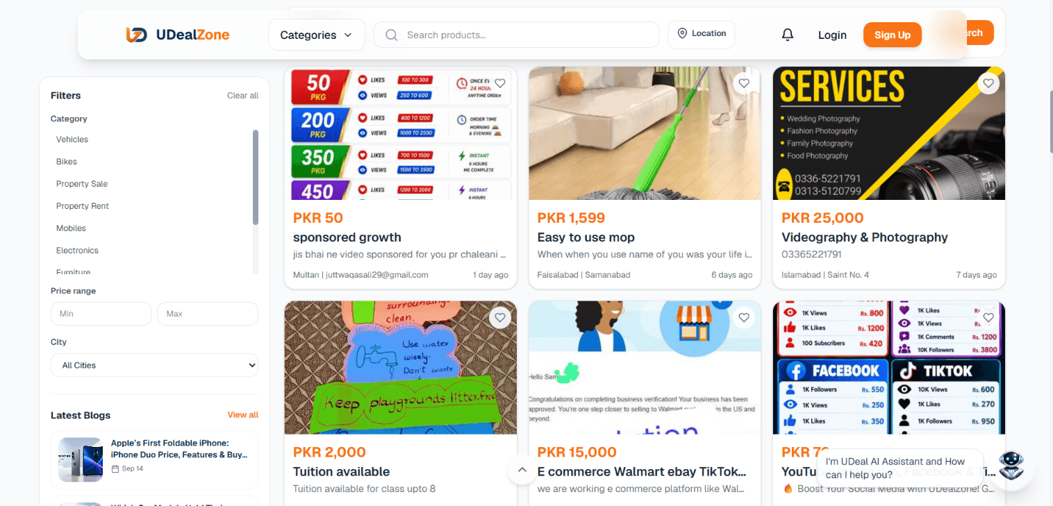 UDeal Web secondary view